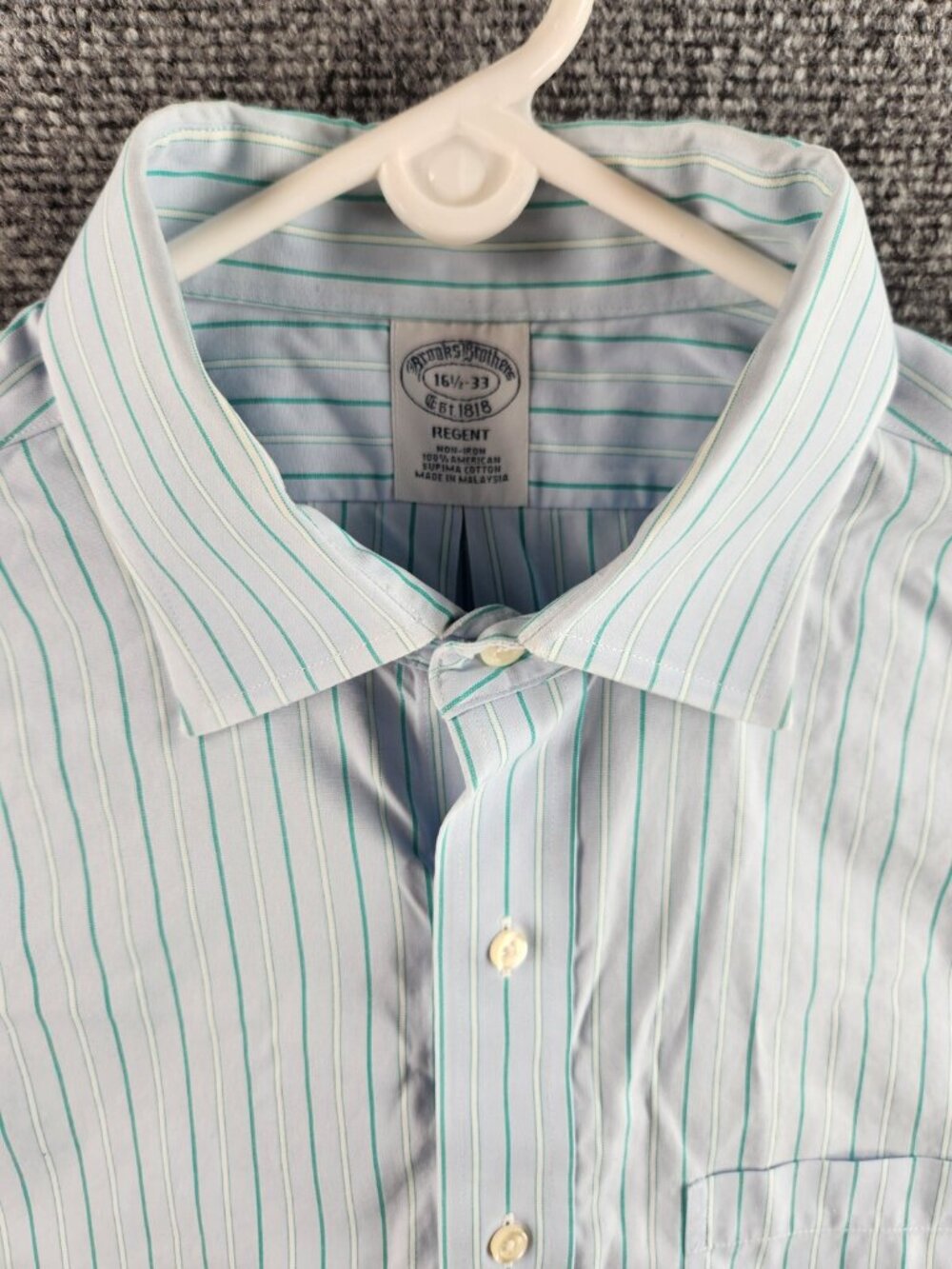 Brooks Brothers Regent 16.5 33 Non-iron American Supima Blue Stripe Button Up